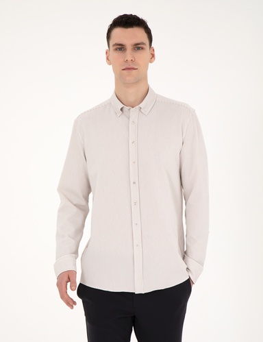 Bej Slim Fit Uzun Kollu Gömlek