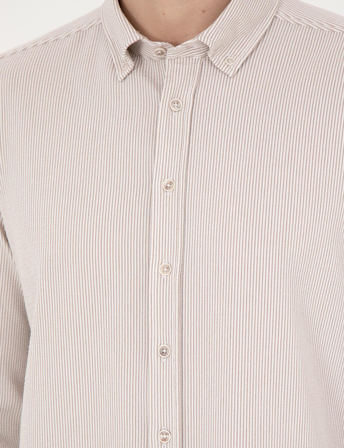 Bej Slim Fit Uzun Kollu Gömlek - 50284109087