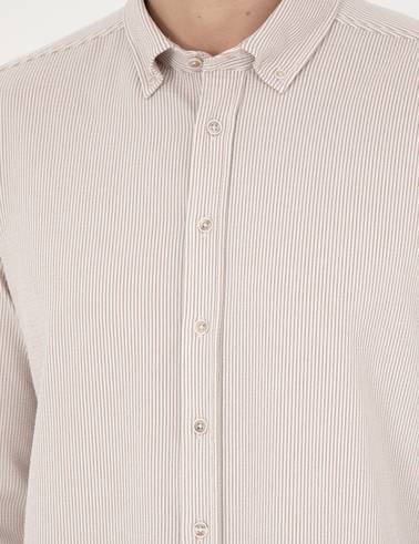 Bej Slim Fit Uzun Kollu Gömlek
