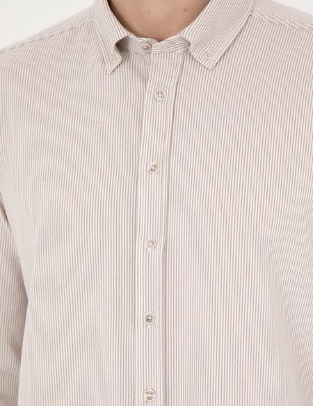 Bej Slim Fit Uzun Kollu Gömlek - 50284109087