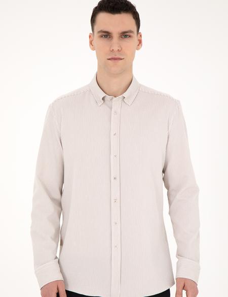 Bej Slim Fit Uzun Kollu Gömlek - 50284109087