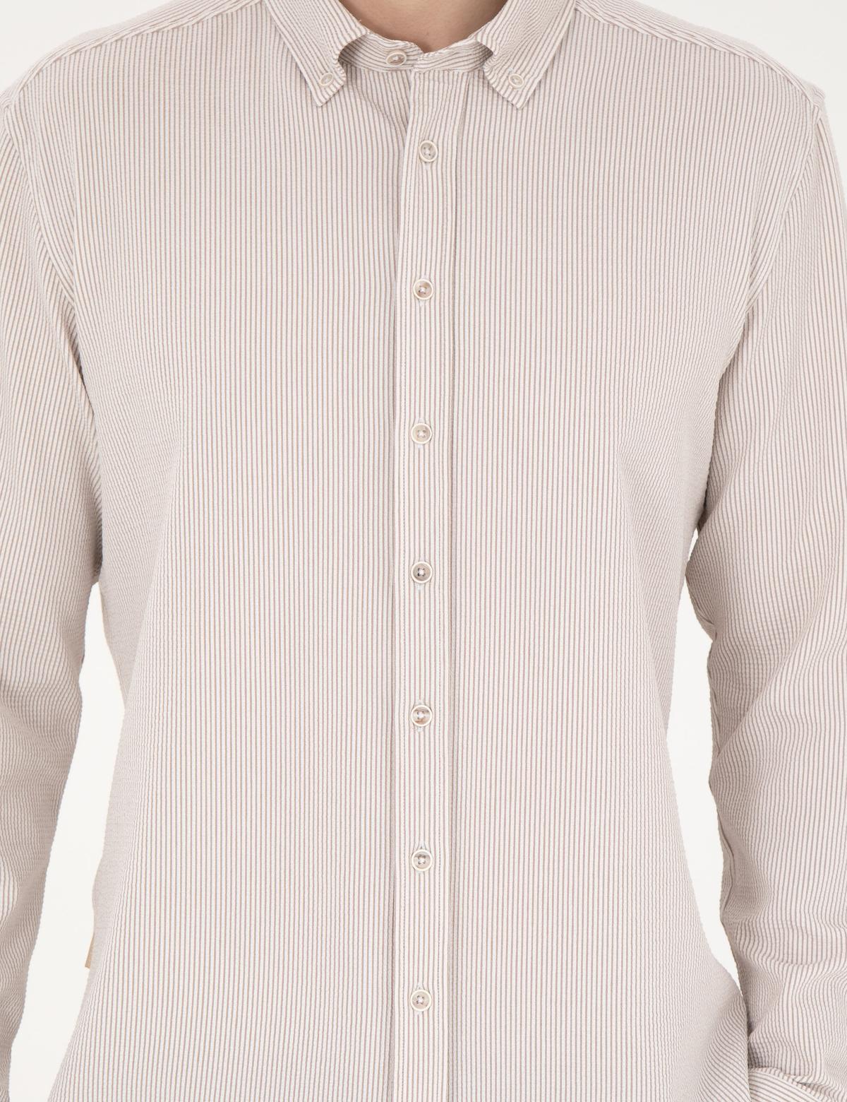 Bej Slim Fit Uzun Kollu Gömlek - 50284109087