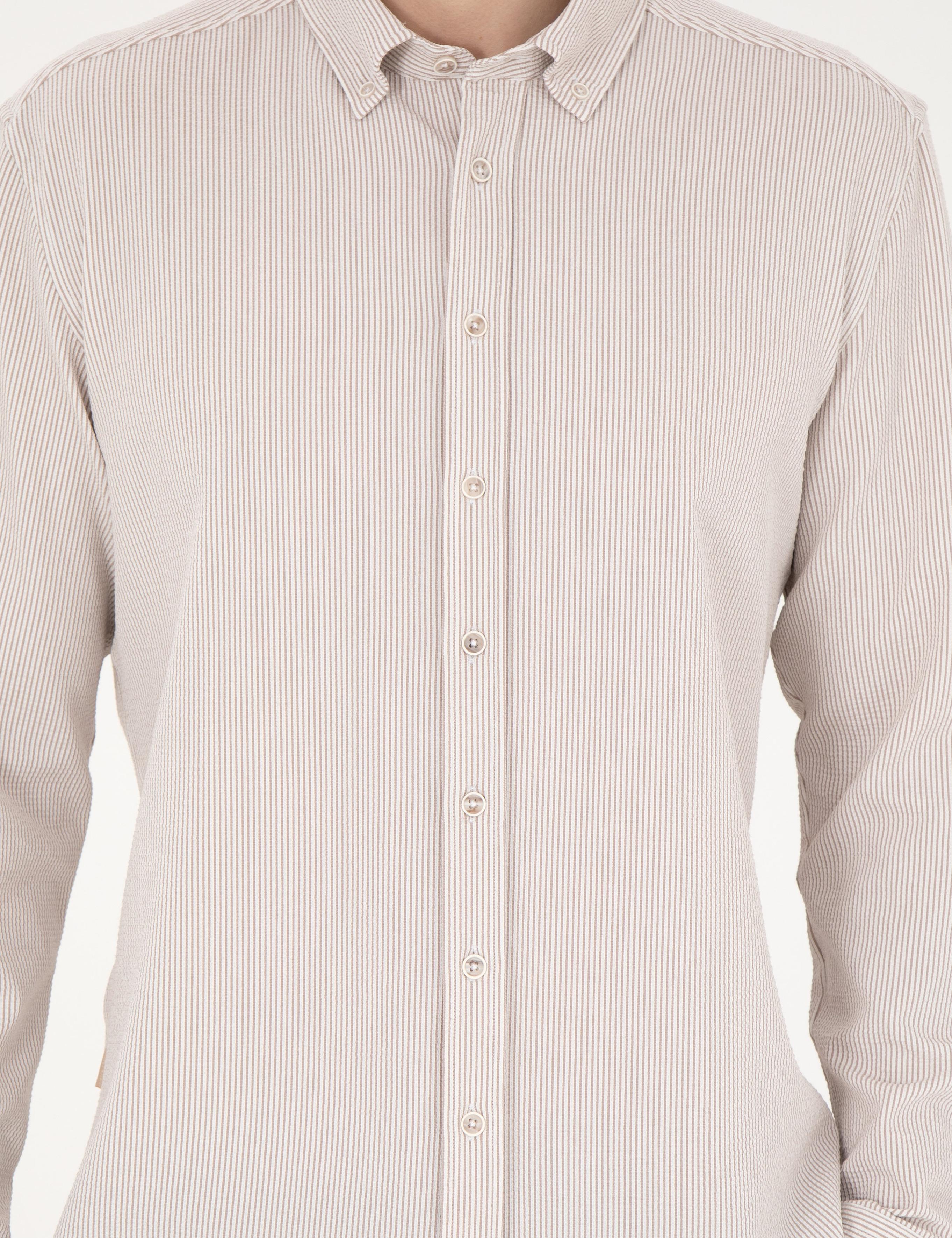 Bej Slim Fit Uzun Kollu Gömlek