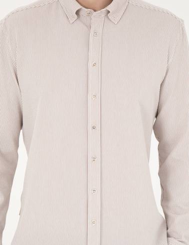 Bej Slim Fit Uzun Kollu Gömlek