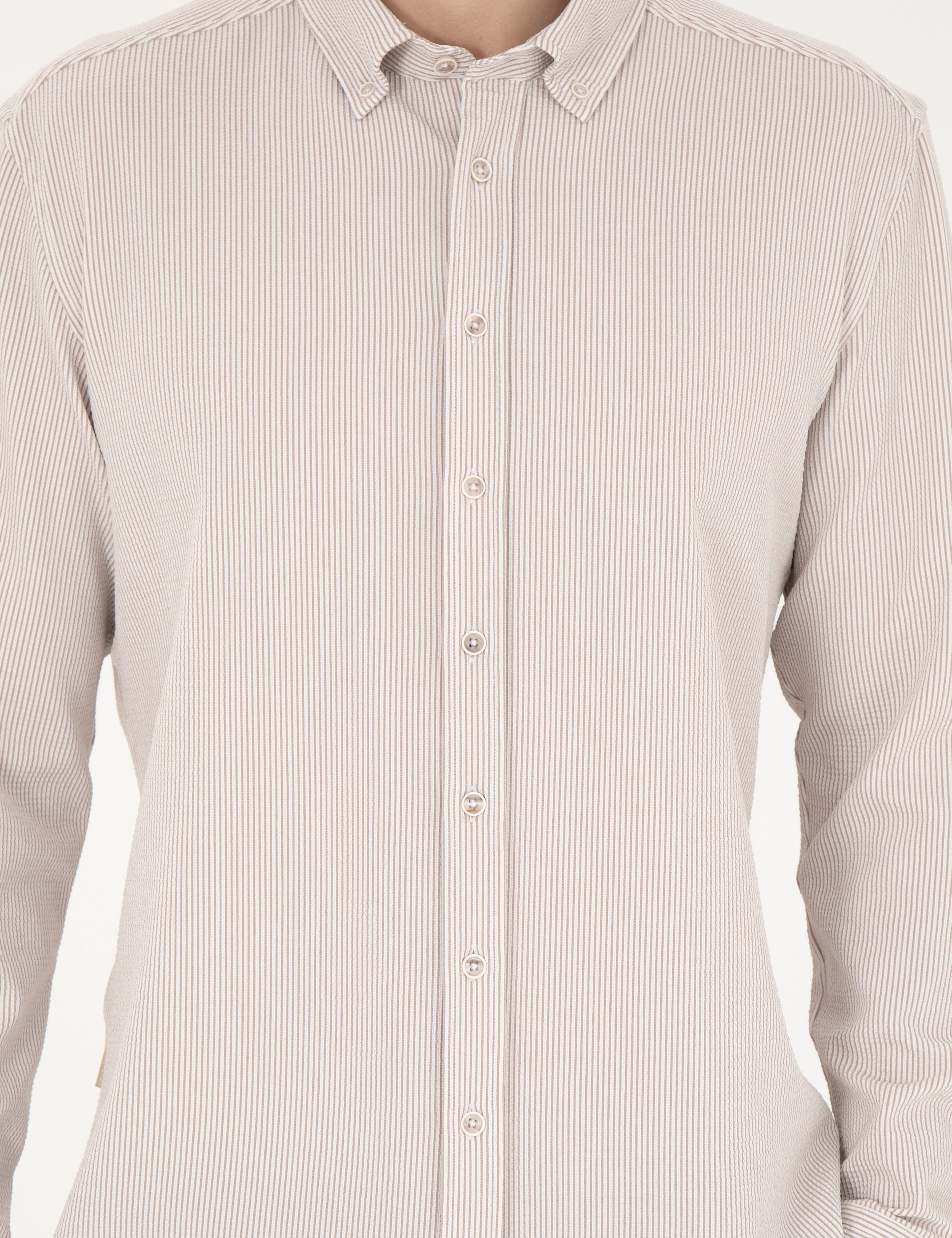 Bej Slim Fit Uzun Kollu Gömlek - Image 6