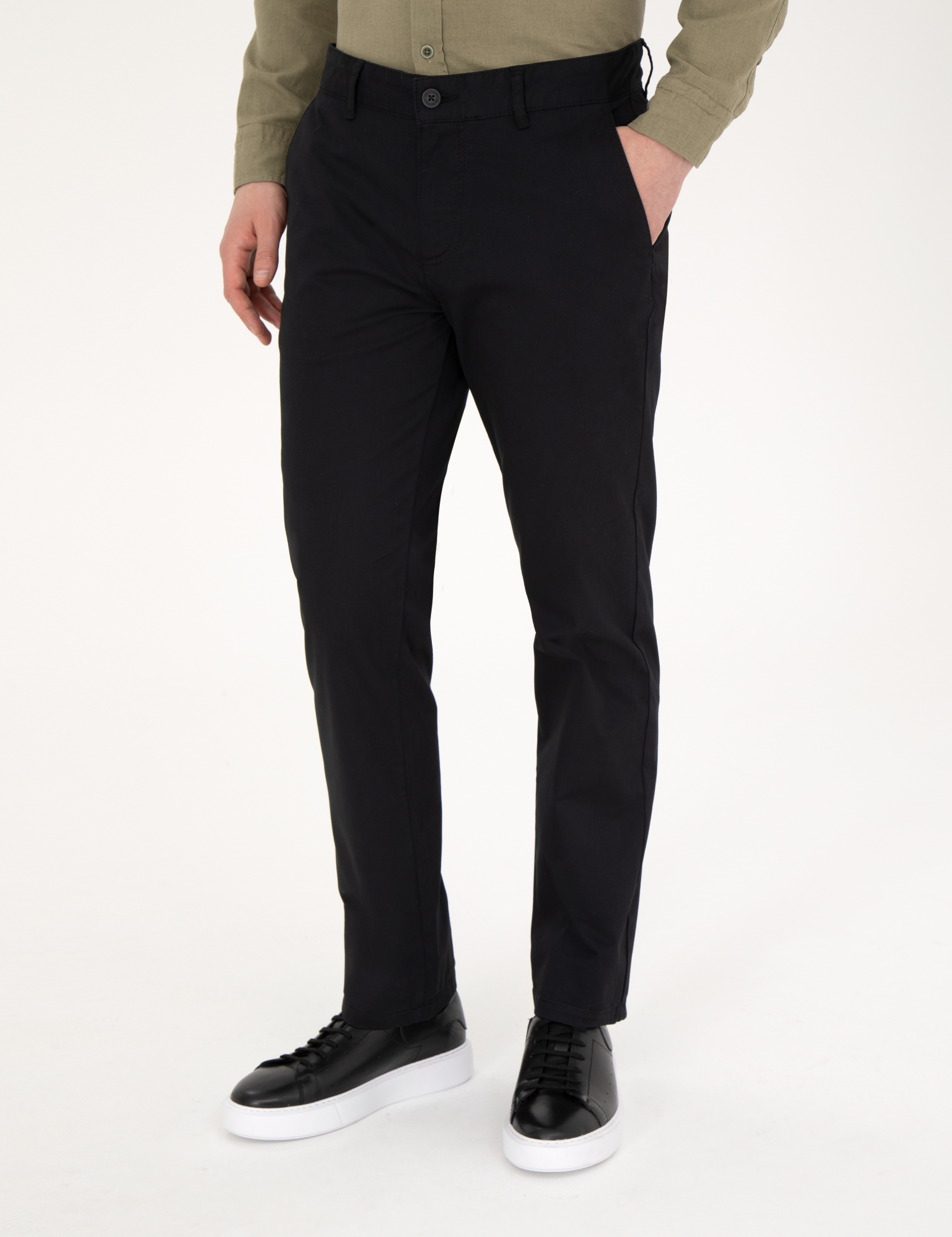 Siyah Regular Fit Basic Kanvas Pantolon - Image 2