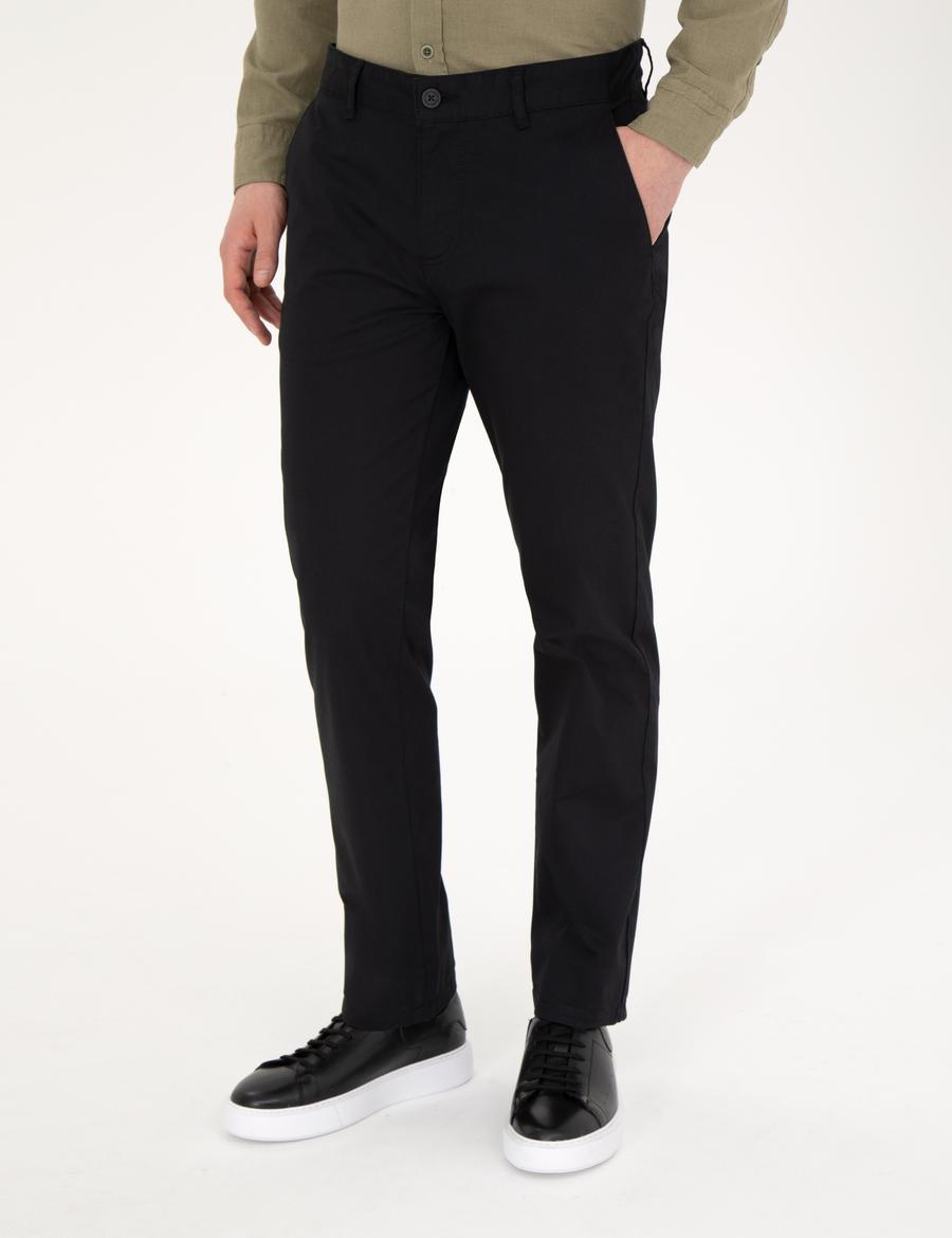 Siyah Regular Fit Kanvas Pantolon