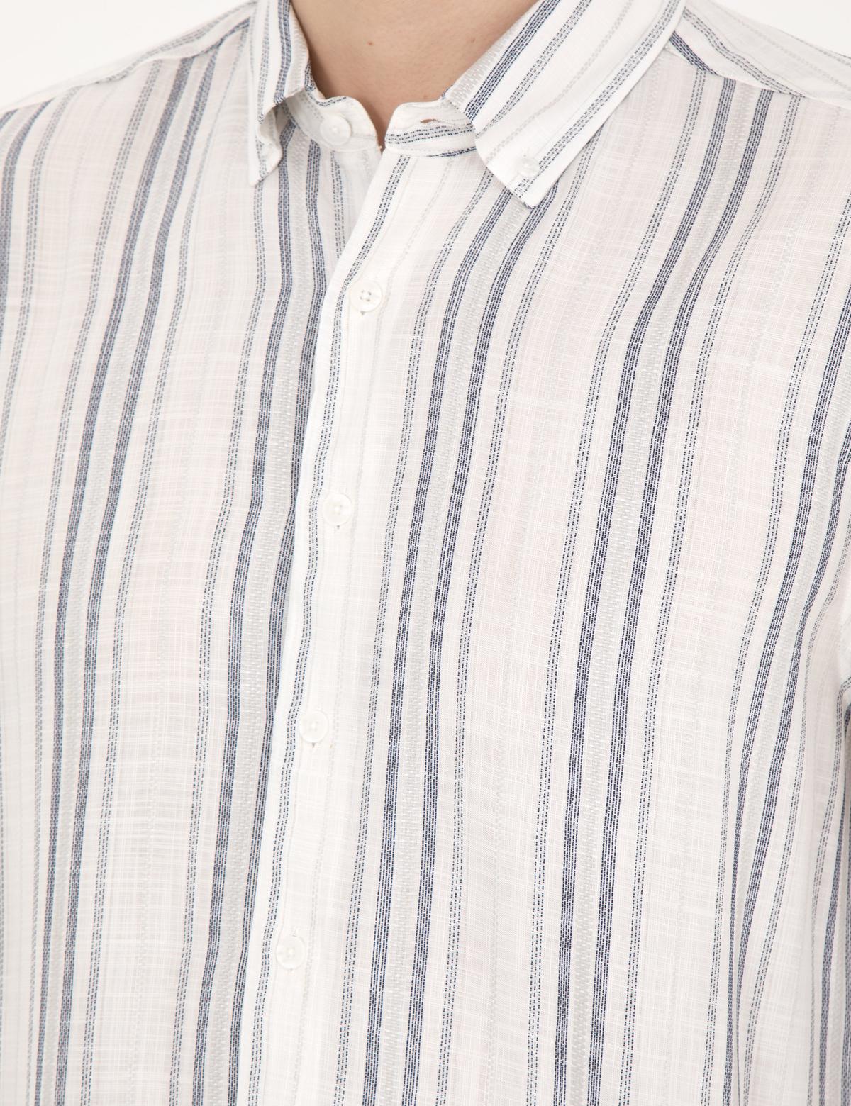 Lacivert Keten Karışımlı Regular Fit Gömlek - 50283522021