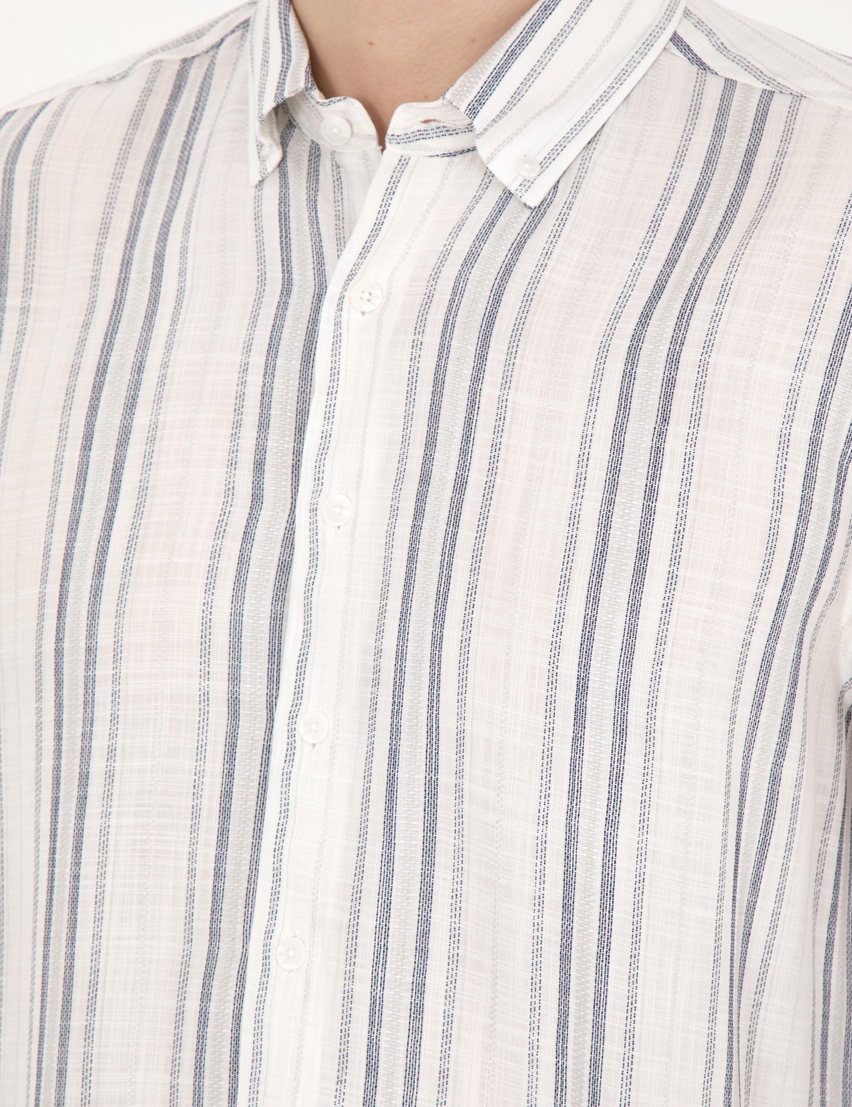 Lacivert Keten Karışımlı Regular Fit Gömlek