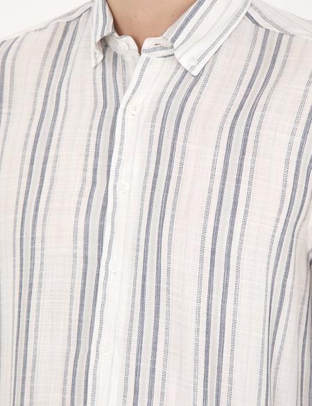 Lacivert Keten Karışımlı Regular Fit Gömlek - 50283522021