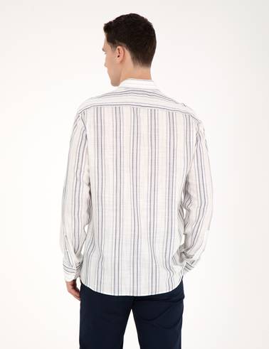 Lacivert Keten Karışımlı Regular Fit Gömlek