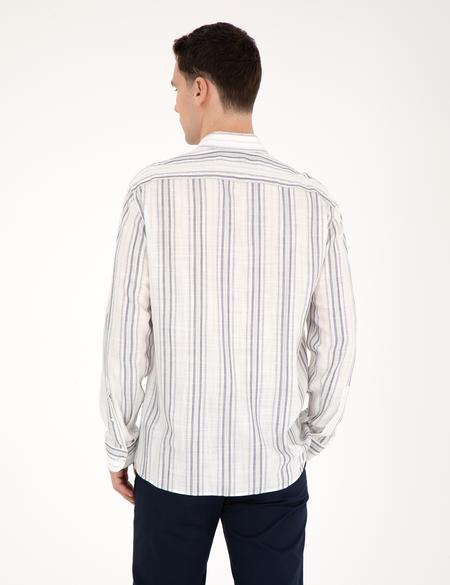 Lacivert Keten Karışımlı Regular Fit Gömlek - 50283522021