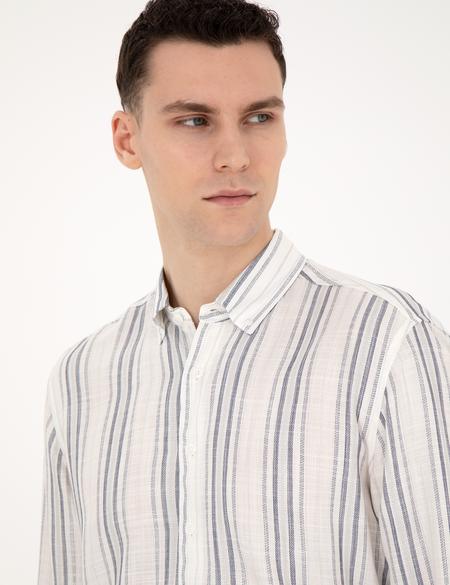 Lacivert Keten Karışımlı Regular Fit Gömlek - 50283522021