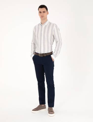 Lacivert Keten Karışımlı Regular Fit Gömlek