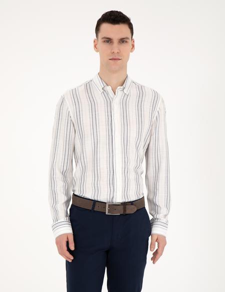 Lacivert Keten Karışımlı Regular Fit Gömlek - 50283522021