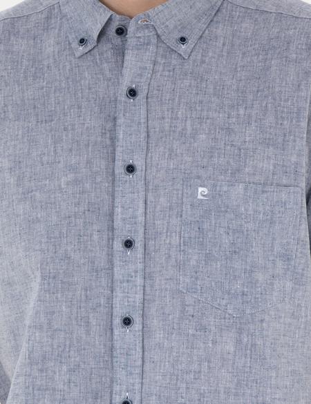 Lacivert Keten Karışımlı Regular Fit Kısa Kollu Gömlek - 50284166056