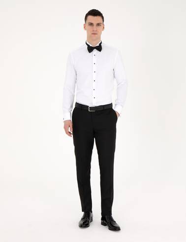Beyaz Slim Fit Smokin Gömlek
