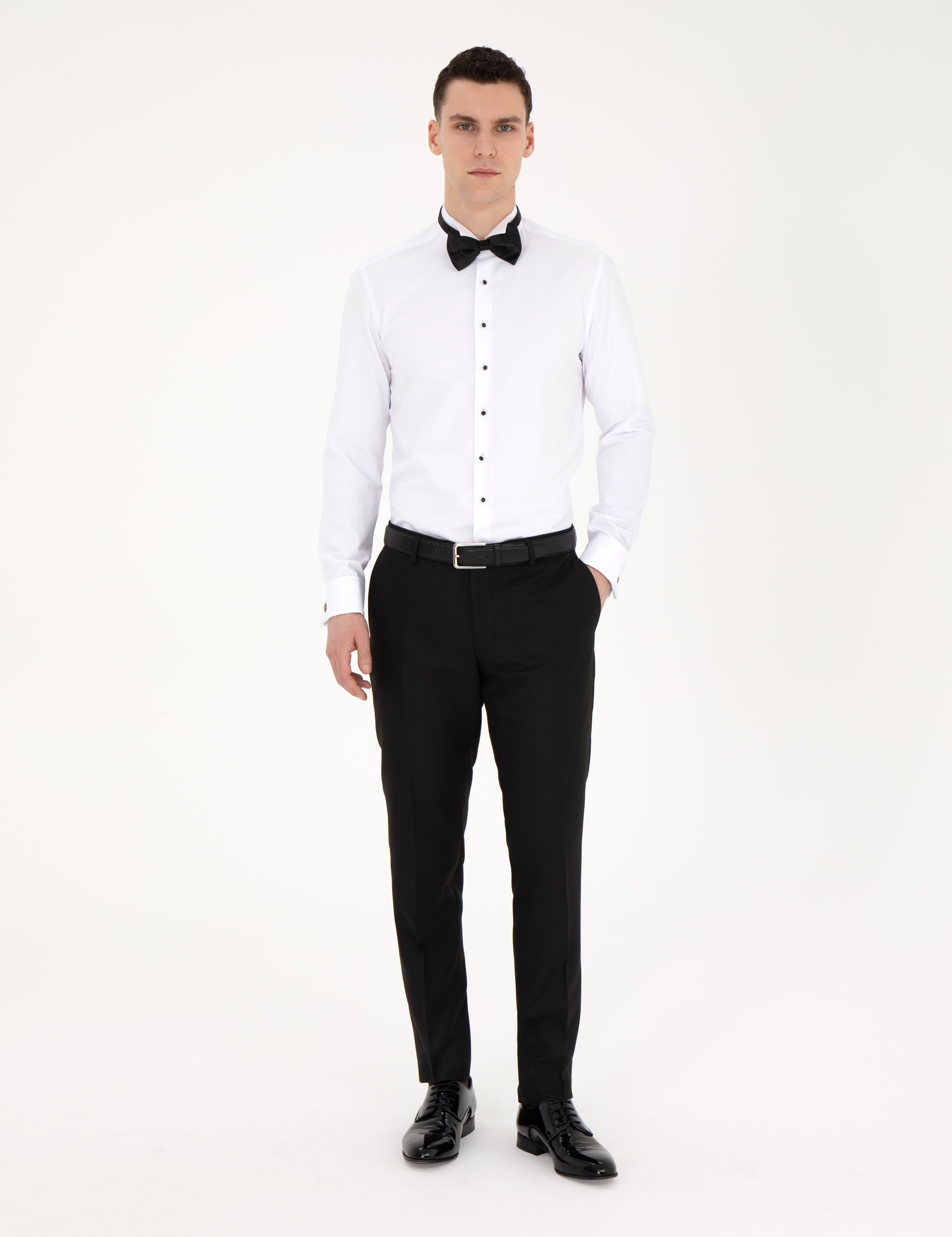 Beyaz Slim Fit Smokin Gömlek - Image 4