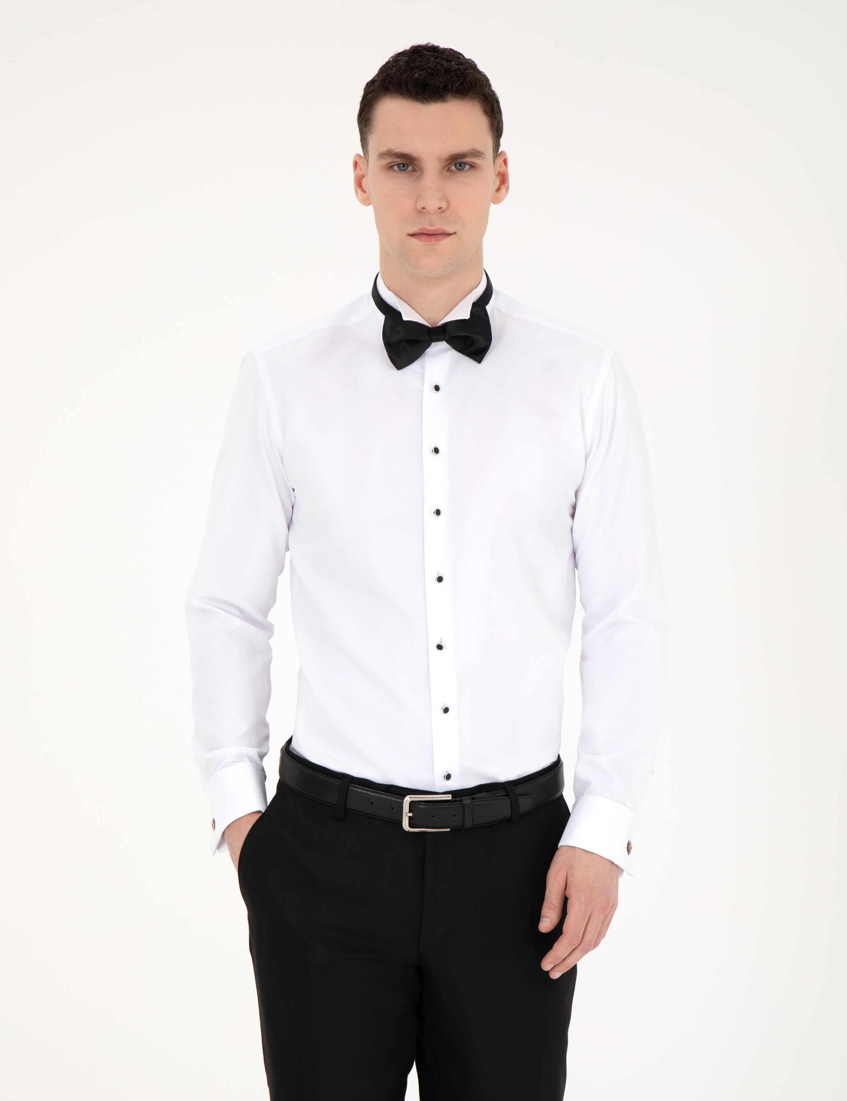 Beyaz Slim Fit Smokin Gömlek