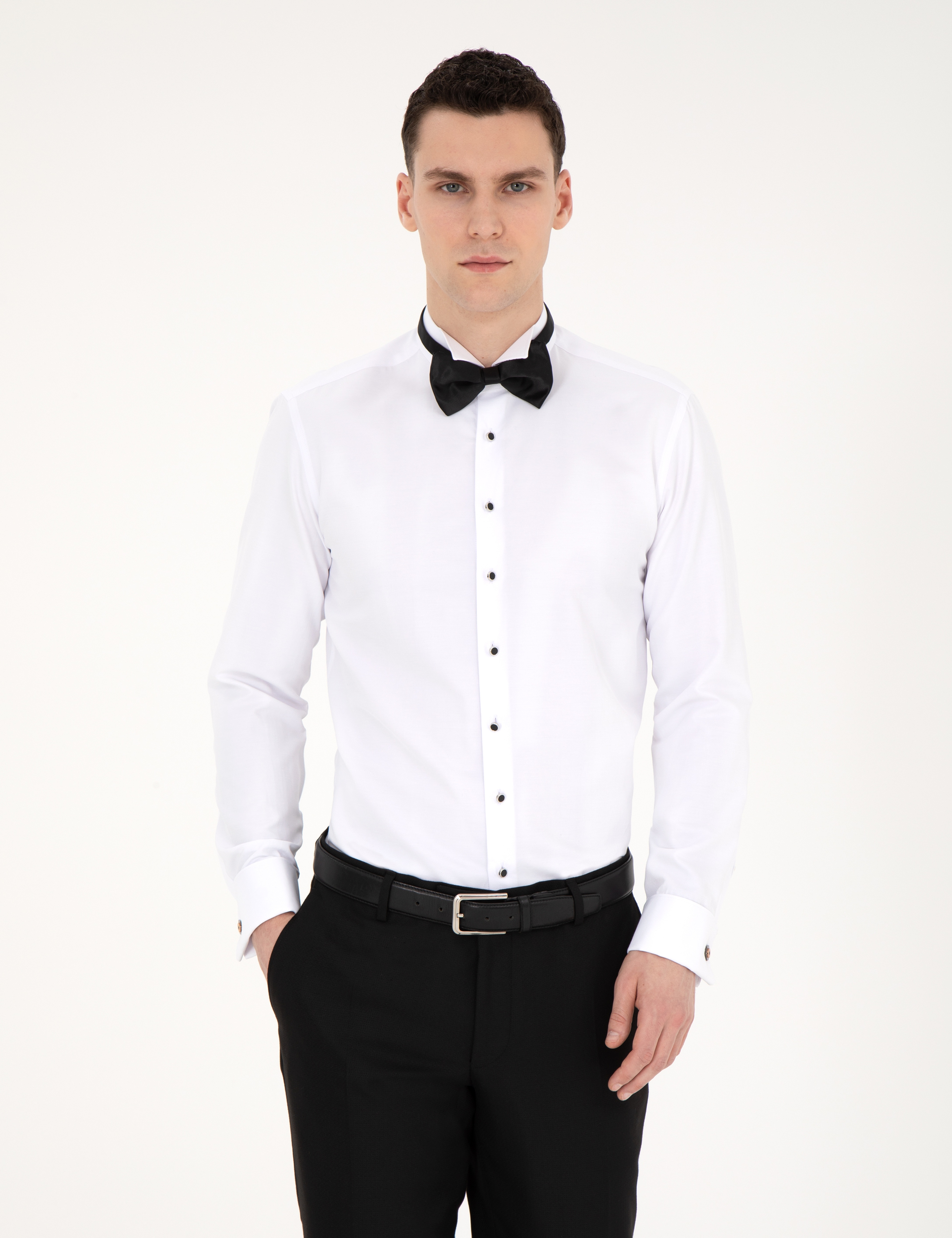Beyaz Slim Fit Smokin Gömlek - Image 2