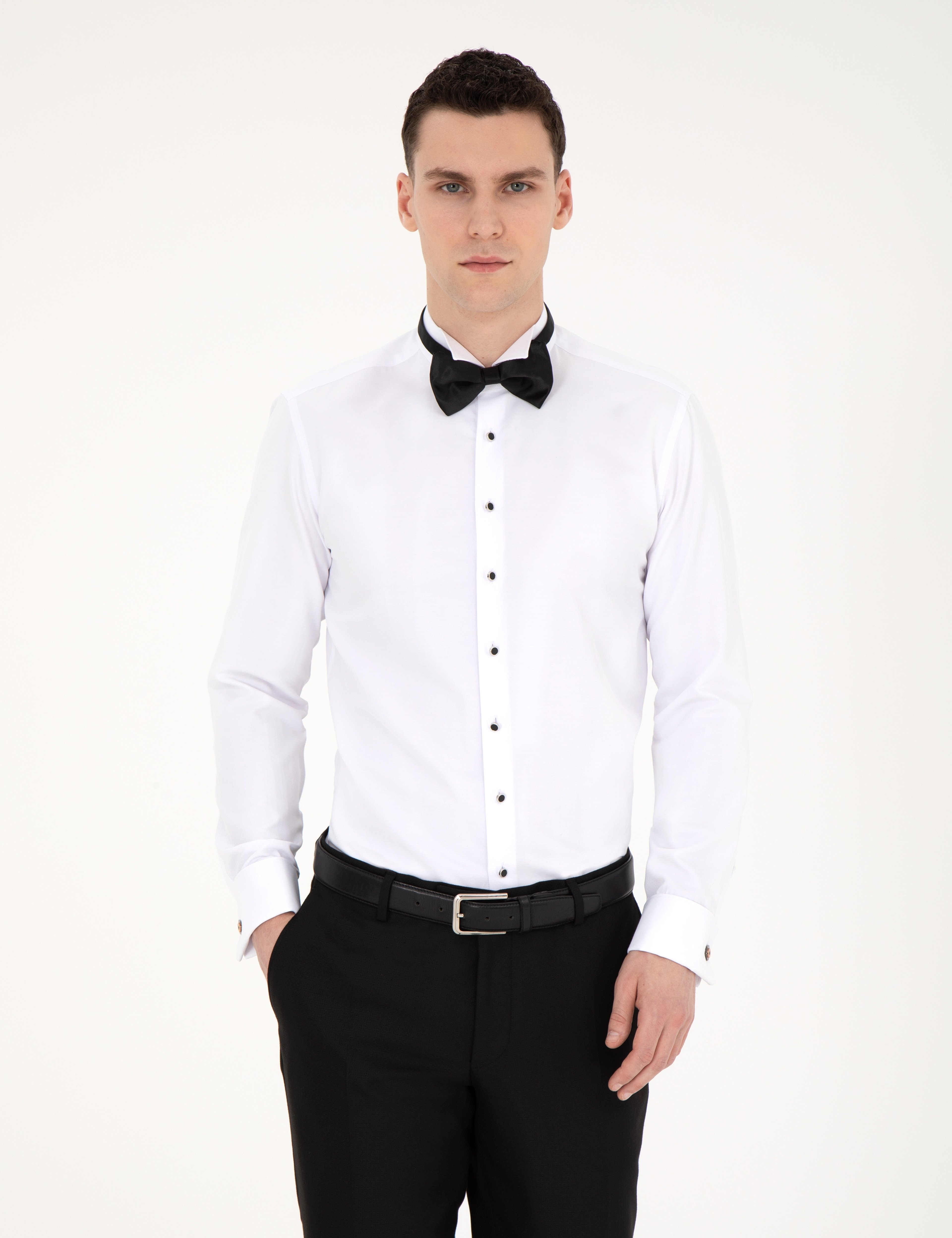 Beyaz Slim Fit Smokin Gömlek