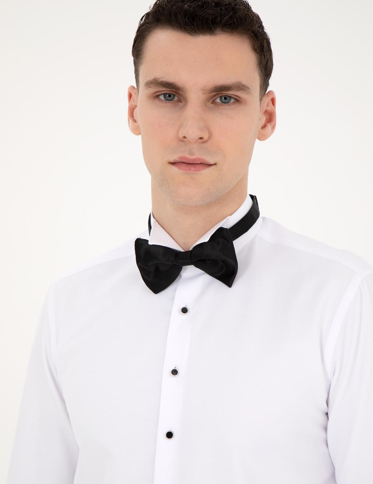 Beyaz Slim Fit Smokin Gömlek - 50287774009