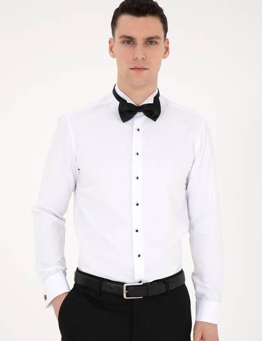 Beyaz Slim Fit Smokin Gömlek