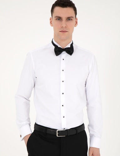 Beyaz Slim Fit Smokin Gömlek