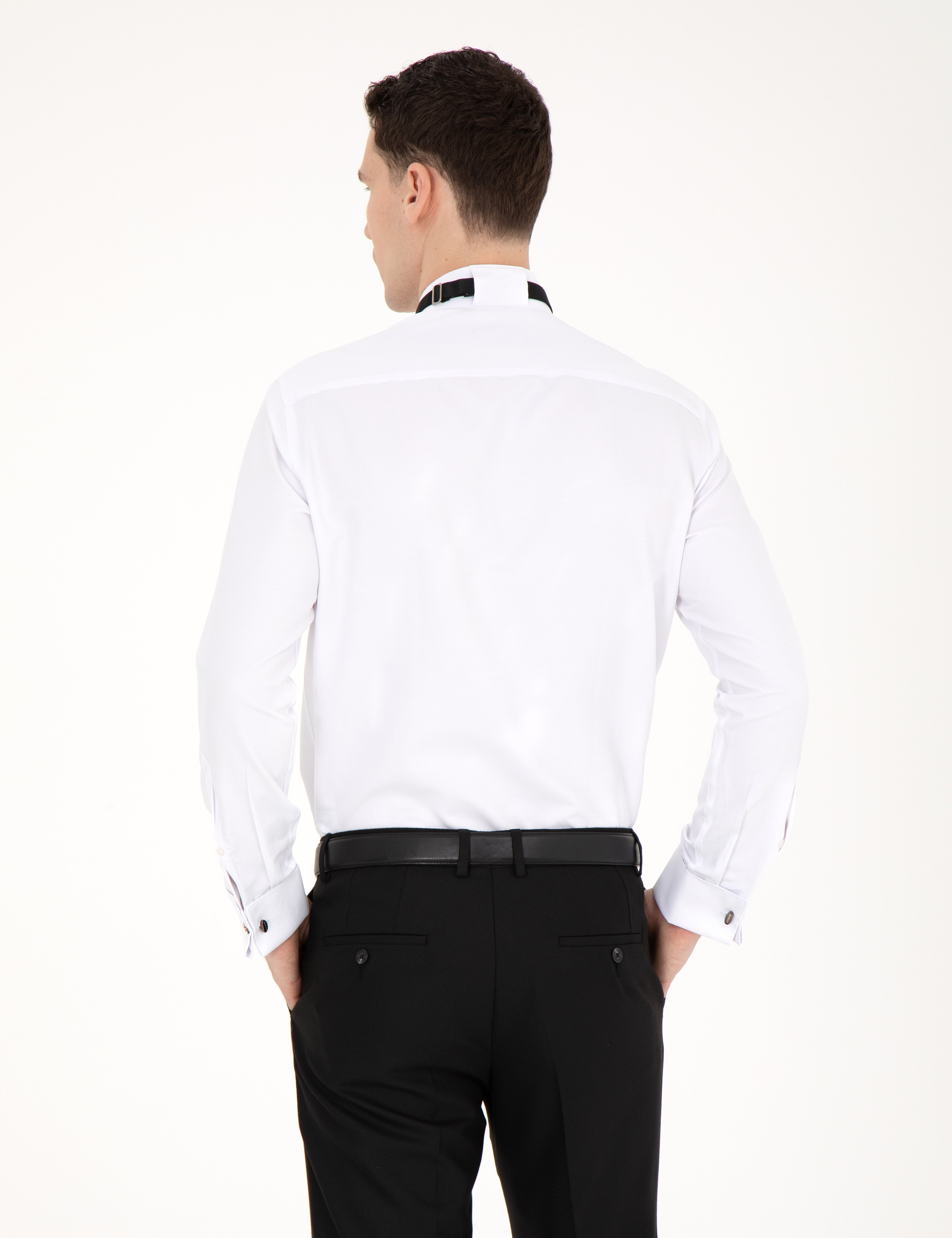 Beyaz Slim Fit Smokin Gömlek