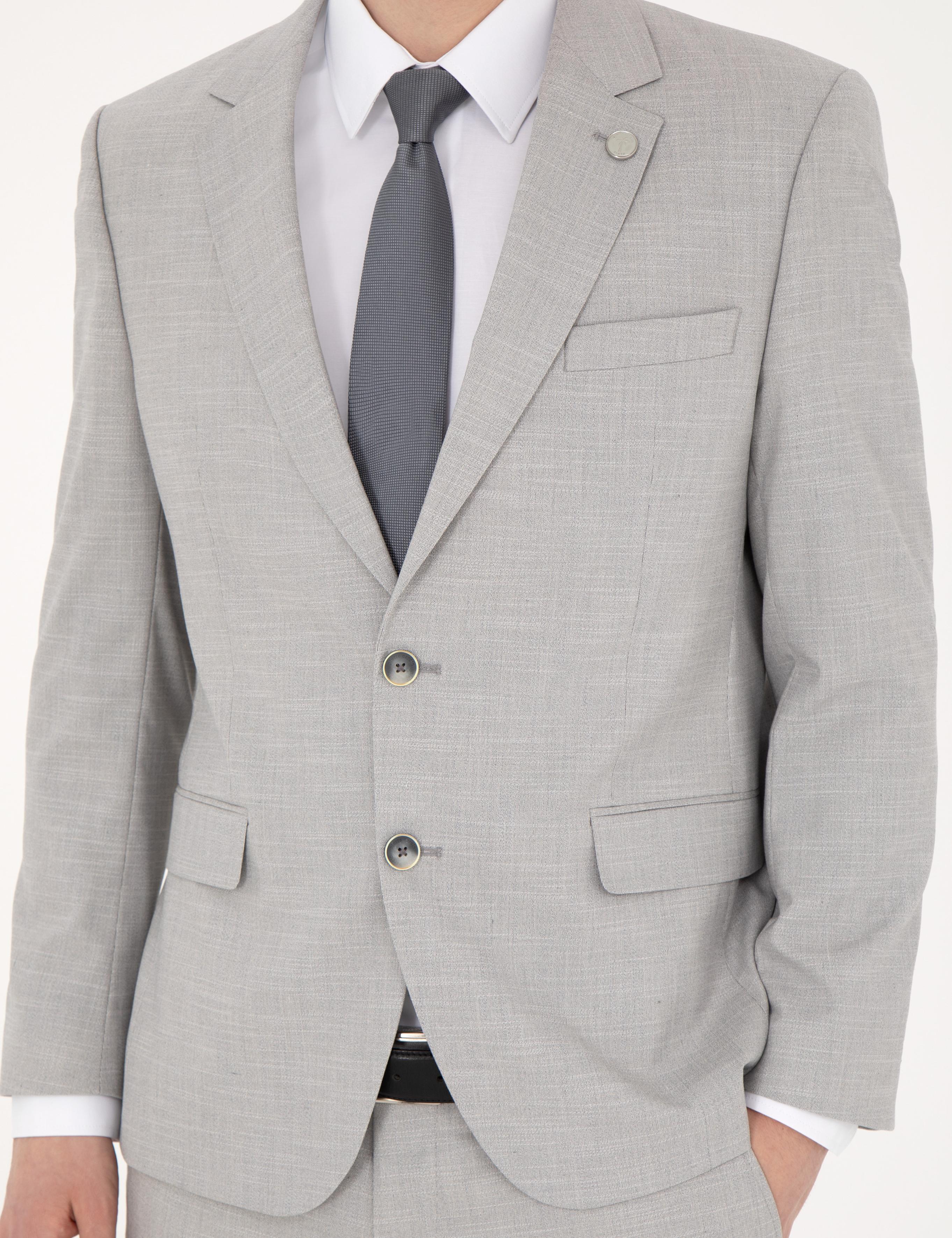 Gri Slim Fit Yün Karışımlı Takım Elbise