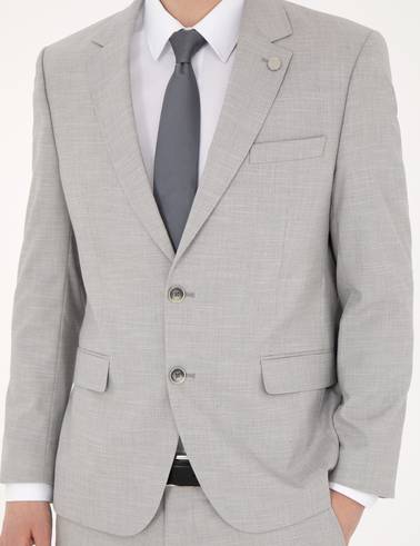 Gri Slim Fit Yün Karışımlı Takım Elbise