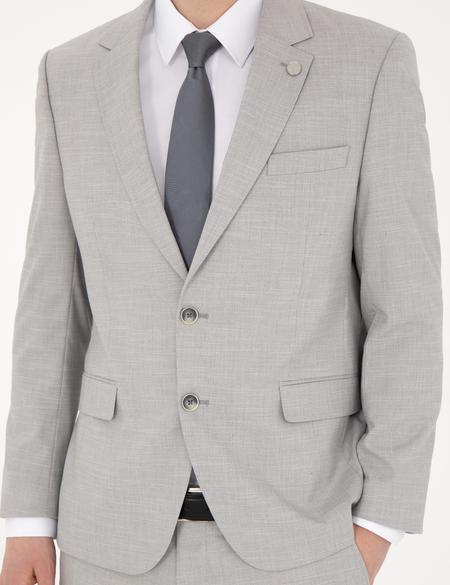 Gri Slim Fit Yün Karışımlı Takım Elbise - 50285902005