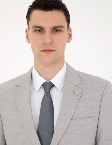 Gri Slim Fit Yün Karışımlı Takım Elbise