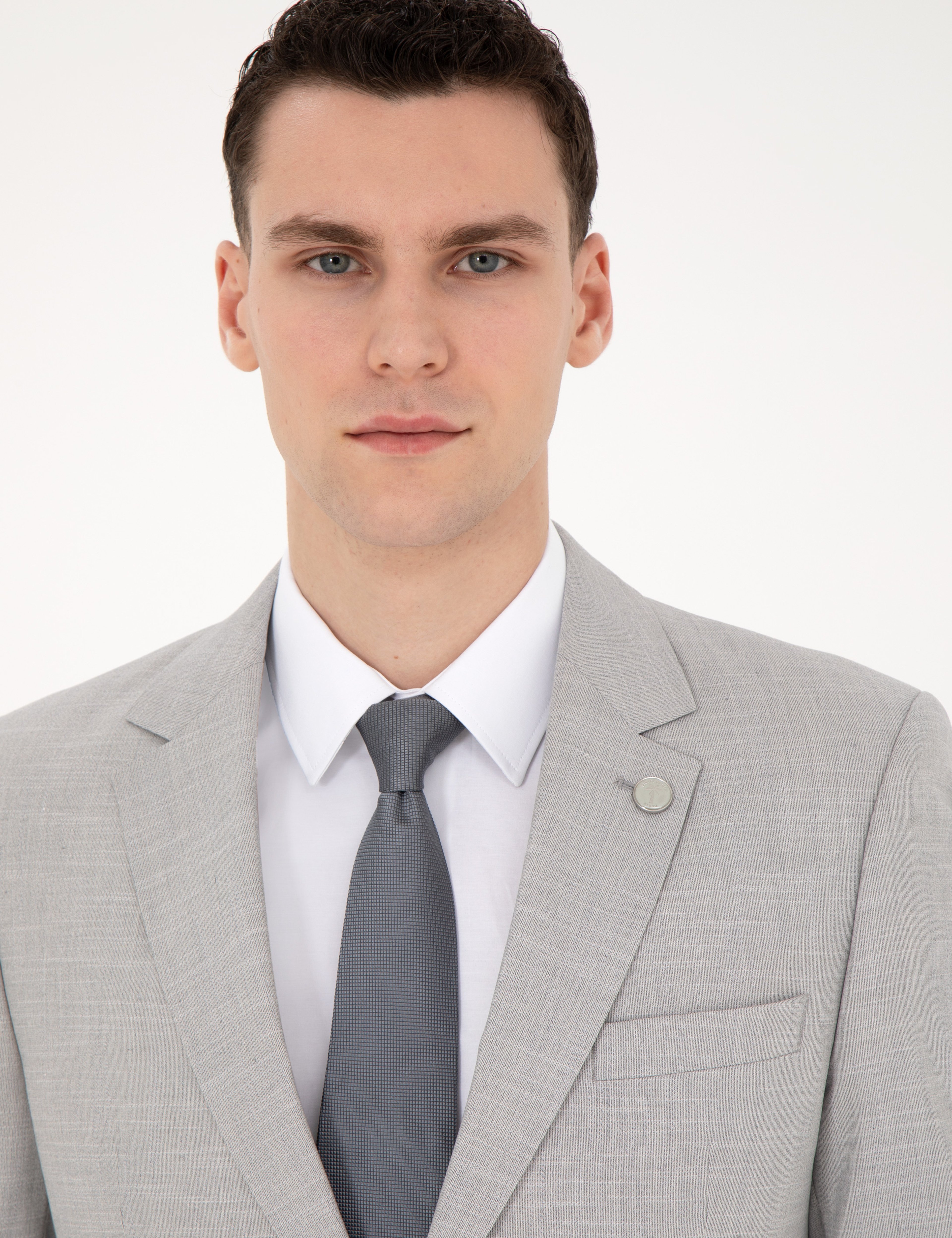Gri Slim Fit Yün Karışımlı Takım Elbise