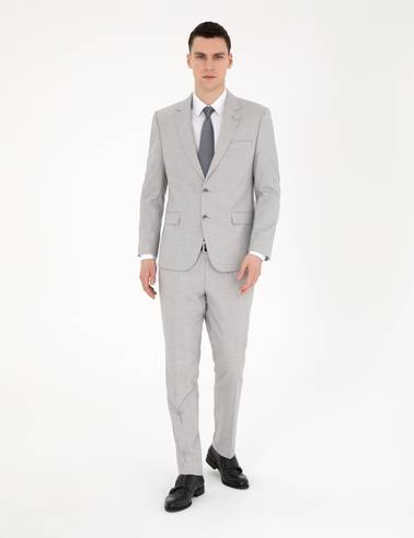 Gri Slim Fit Yün Karışımlı Takım Elbise