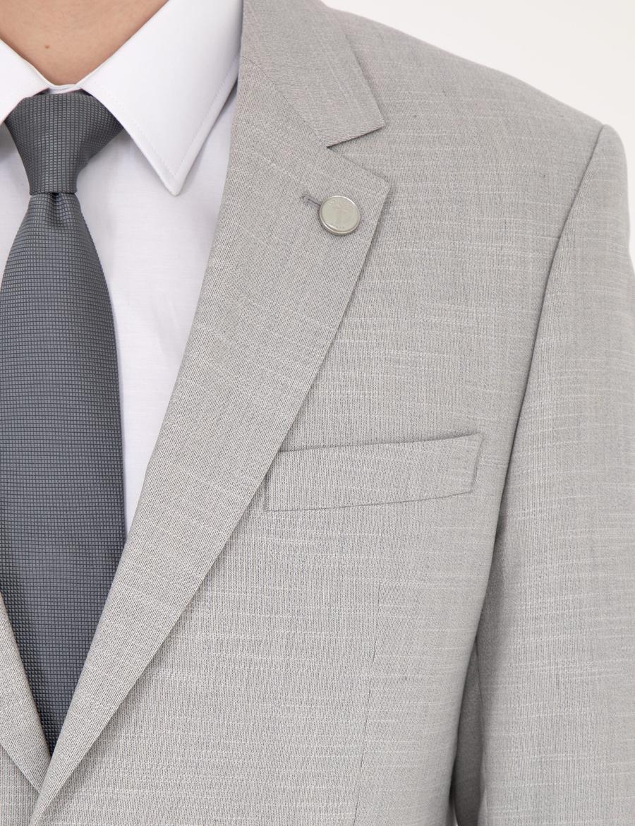 Gri Slim Fit Yün Karışımlı Takım Elbise