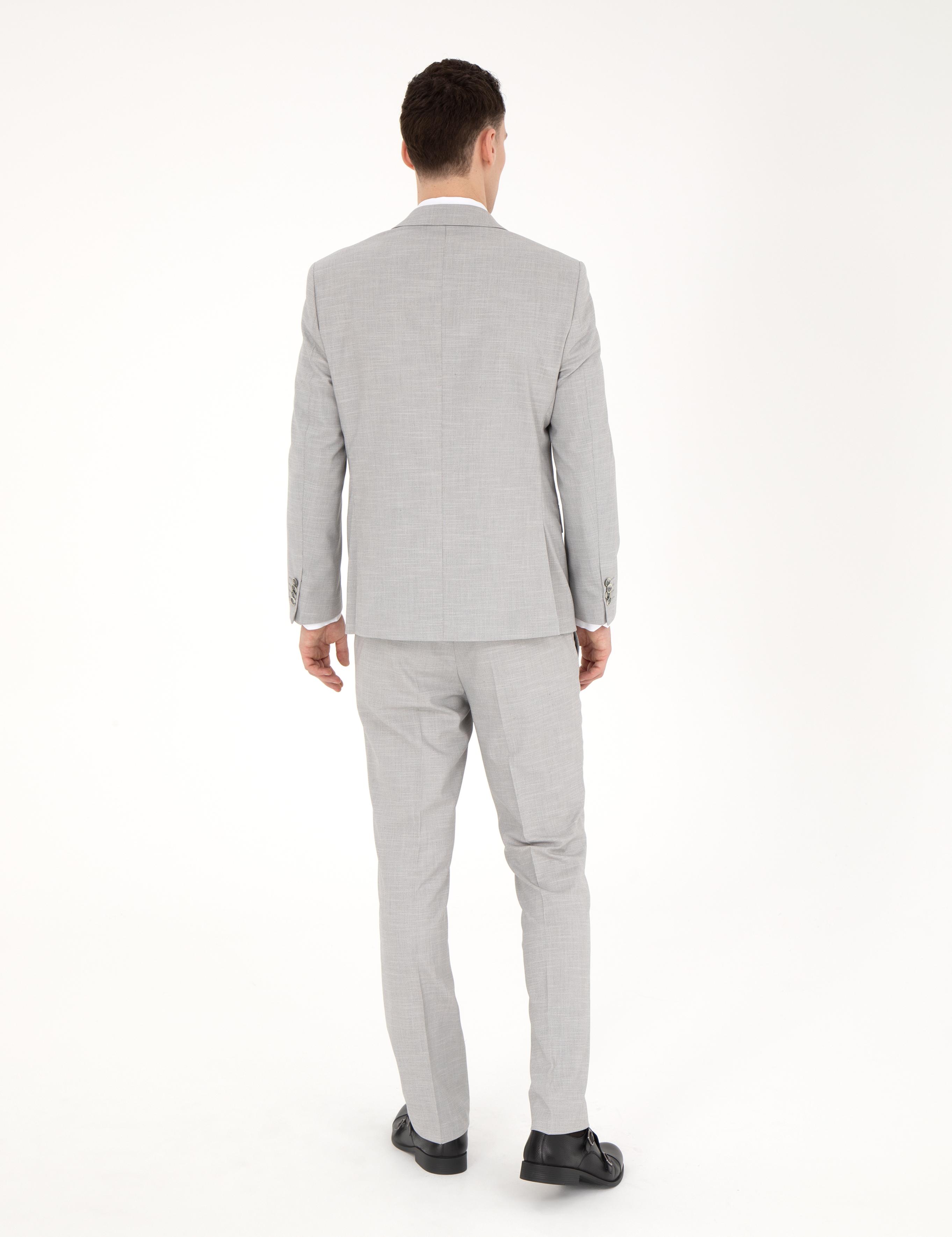 Gri Slim Fit Yün Karışımlı Takım Elbise