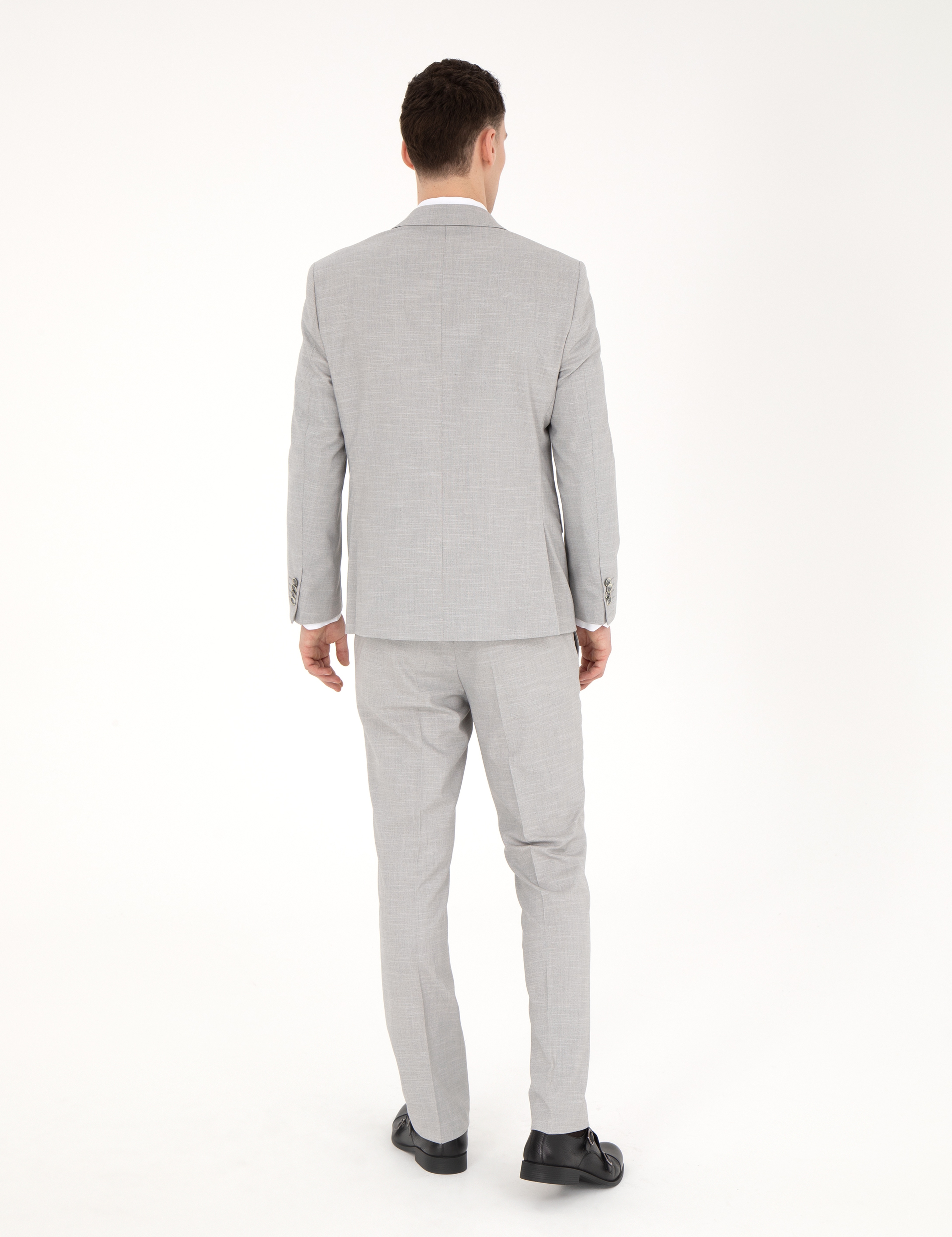 Gri Slim Fit Yün Karışımlı Takım Elbise - Image 5