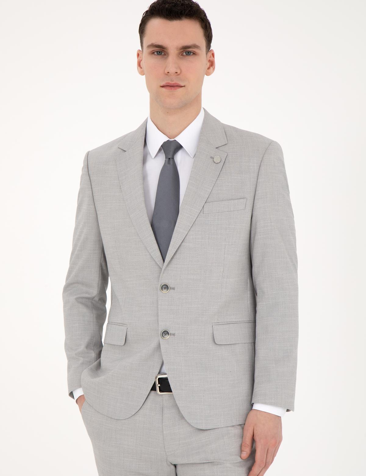 Gri Slim Fit Yün Karışımlı Takım Elbise - 50285902005