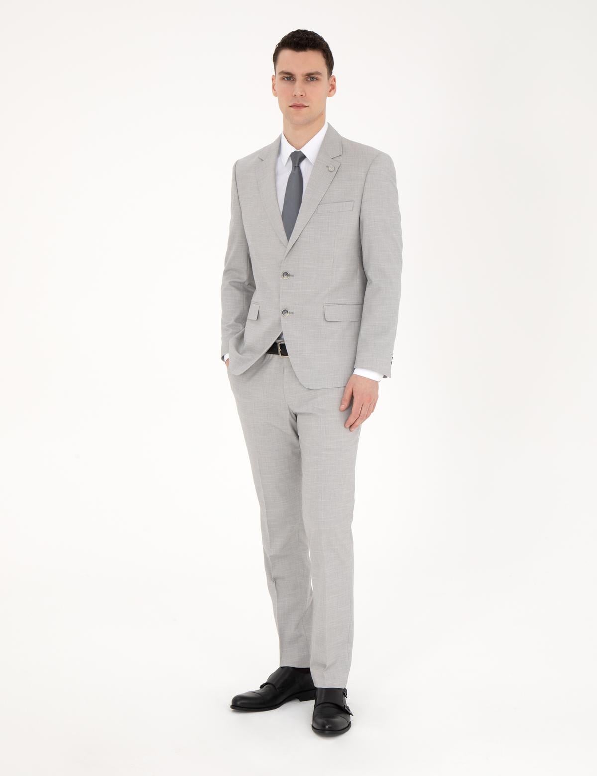 Gri Slim Fit Yün Karışımlı Takım Elbise - 50285902005