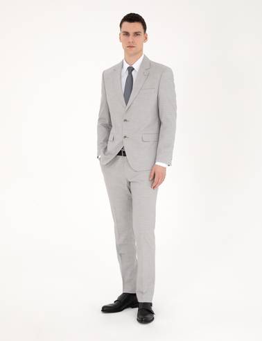 Gri Slim Fit Yün Karışımlı Takım Elbise