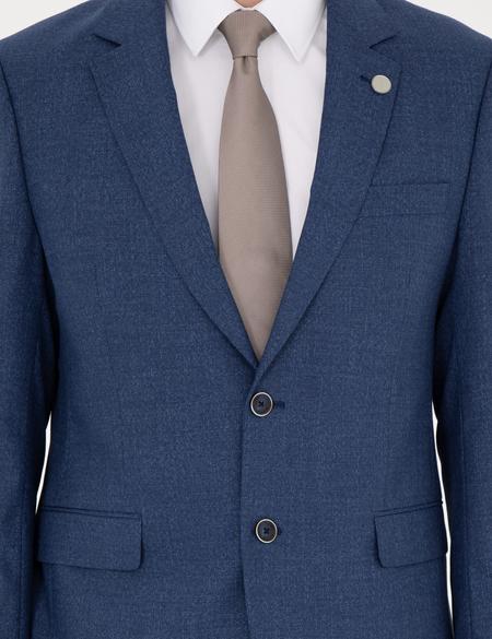 Koyu Mavi Slim Fit Yün Karışımlı Takım Elbise - 50285902047