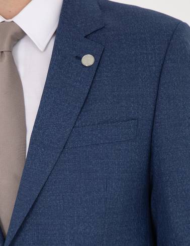 Koyu Mavi Slim Fit Yün Karışımlı Takım Elbise