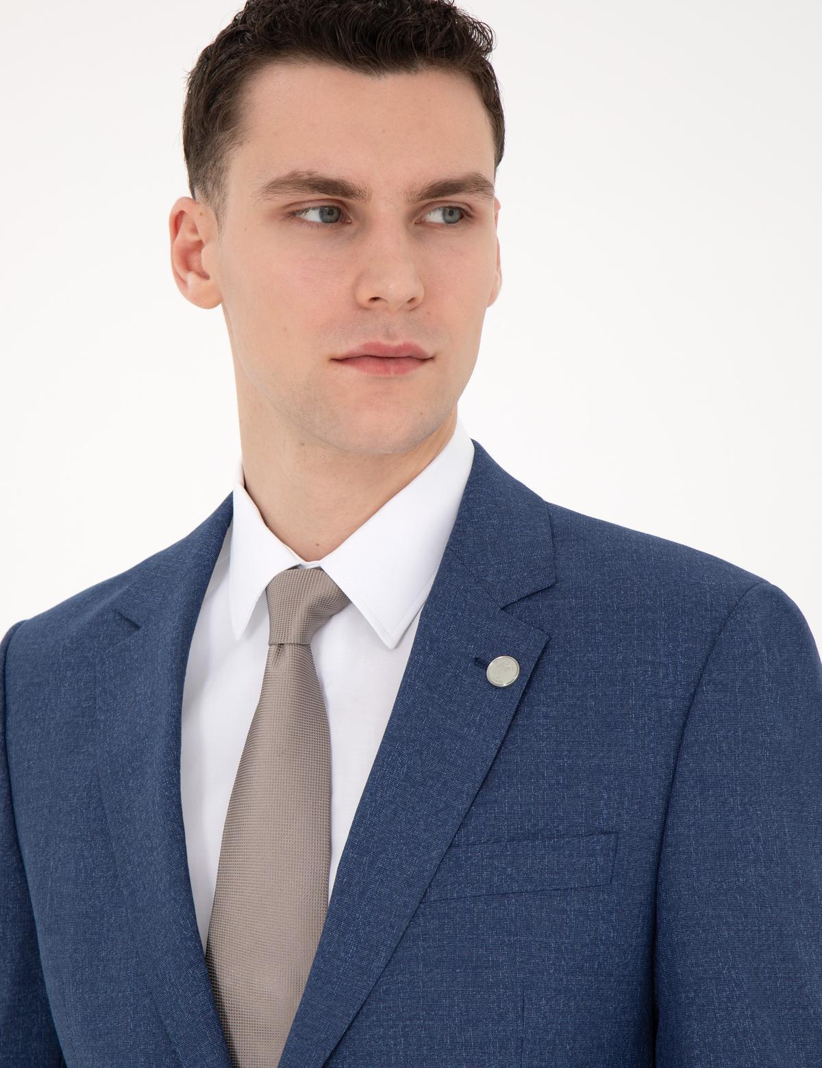 Koyu Mavi Slim Fit Yün Karışımlı Takım Elbise - 50285902047