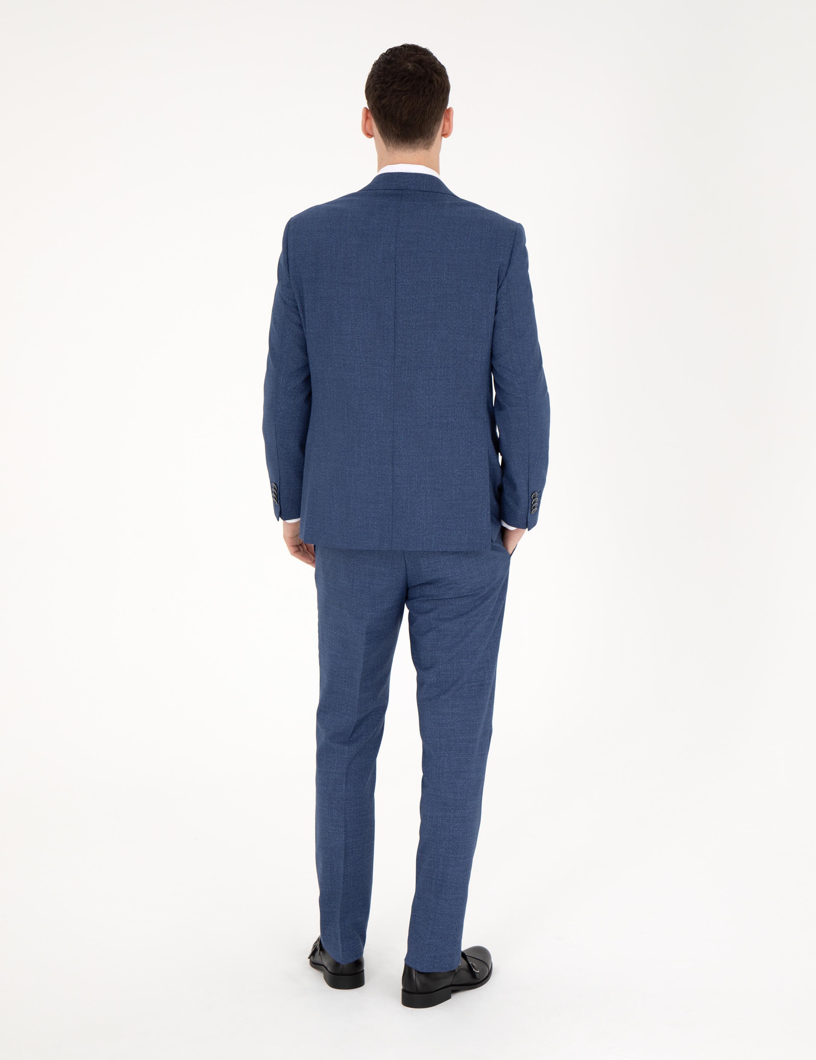 Koyu Mavi Slim Fit Yün Karışımlı Takım Elbise