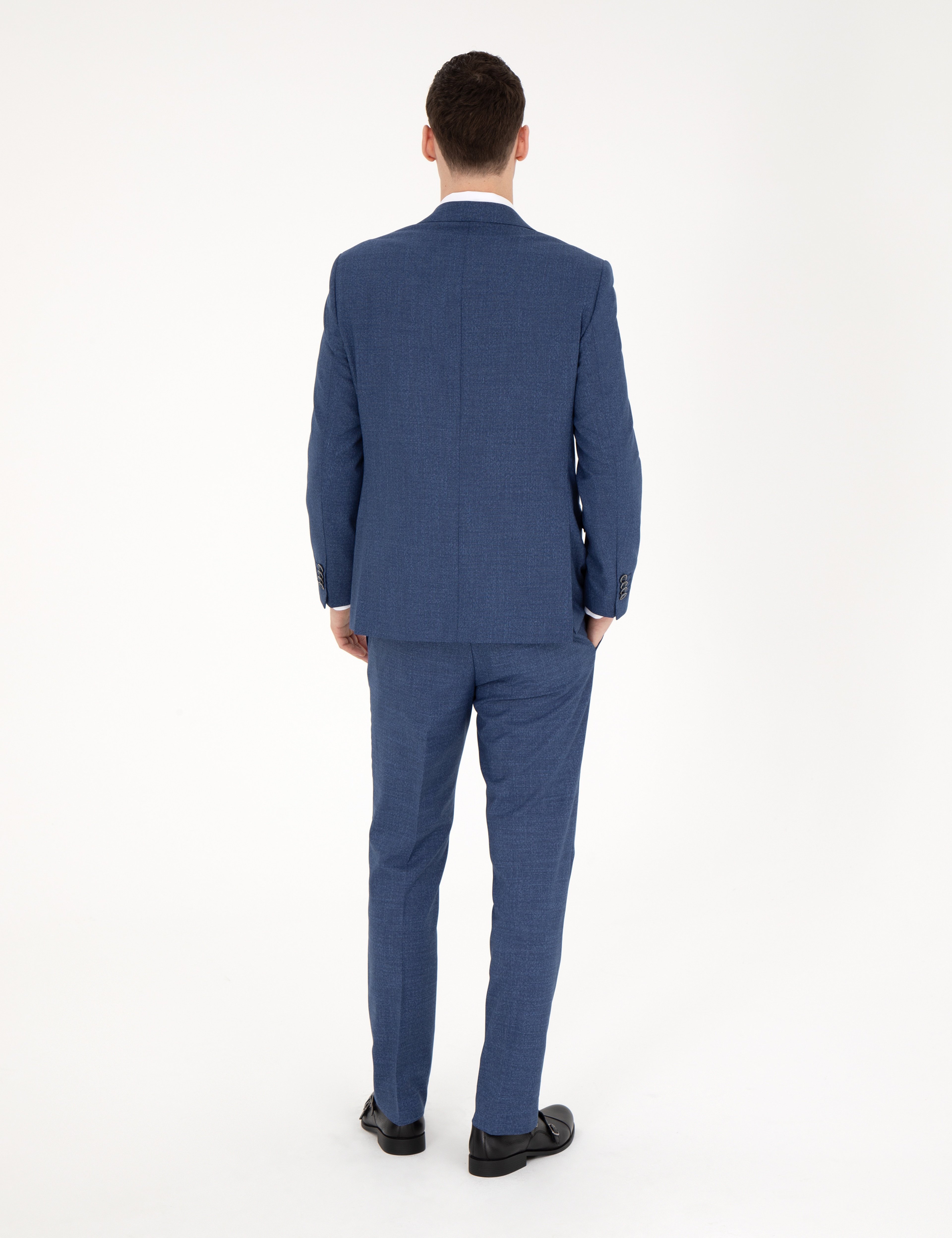 Koyu Mavi Slim Fit Yün Karışımlı Takım Elbise