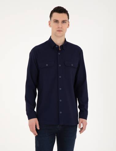 Lacivert Comfort Fit Uzun Kollu Gömlek