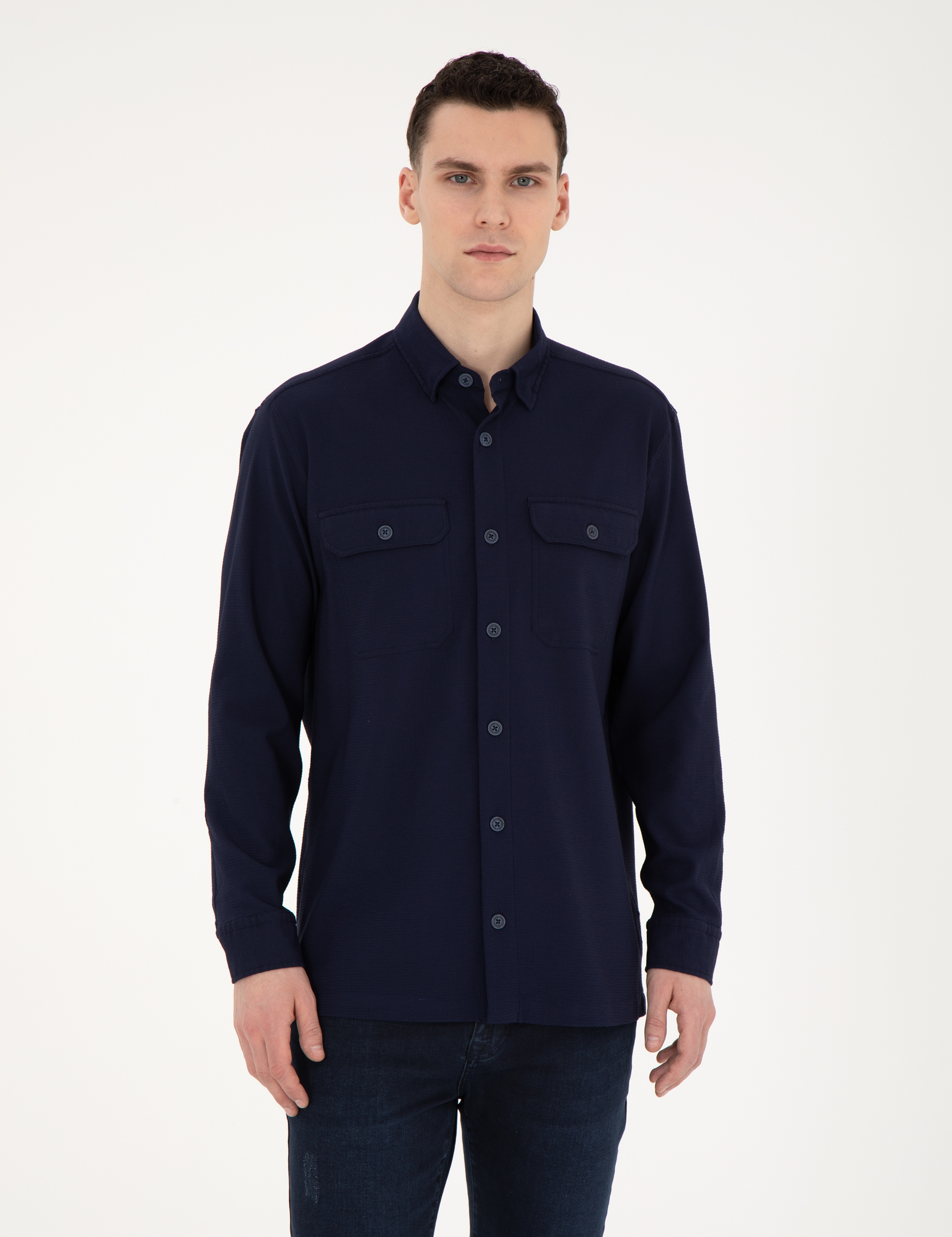 Lacivert Comfort Fit Uzun Kollu Gömlek - Image 3