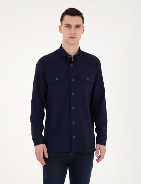 Lacivert Comfort Fit Uzun Kollu Gömlek - 50283489009