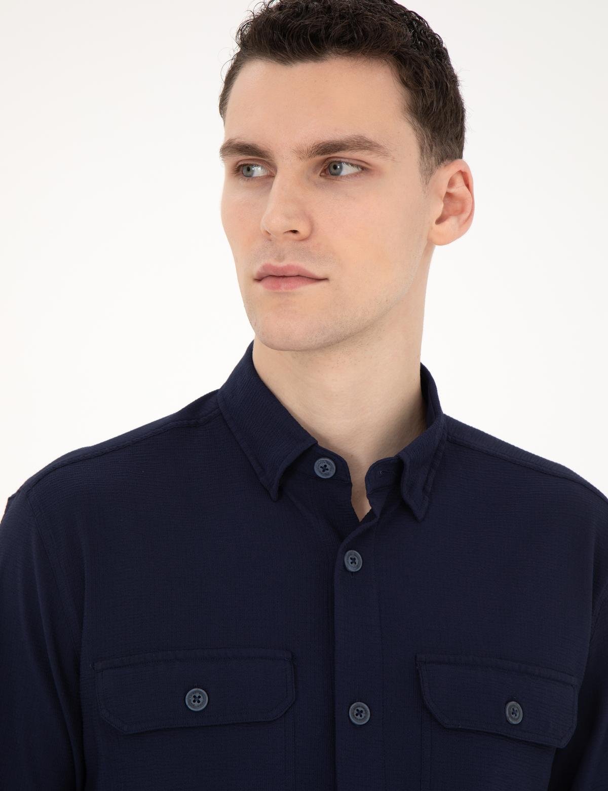 Lacivert Comfort Fit Uzun Kollu Gömlek - 50283489009